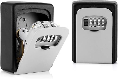 Paquete de 2 cajas de cerradura de llave, caja de bloqueo de combinación de 4 dígitos, caja de bloqueo de pared impermeable para almacenamiento de