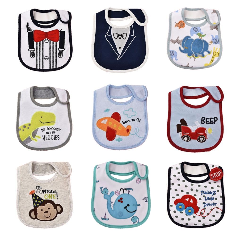 Oaygat 9-Pack Baby Bandana Bibs – Ultra Soft Cotton Highly Absorbent Newborn Drool Bibs Adjustable Snap Design Breathable Infant Feeding & Teething Bib Unisex for Baby Boys Girls and Toddlers