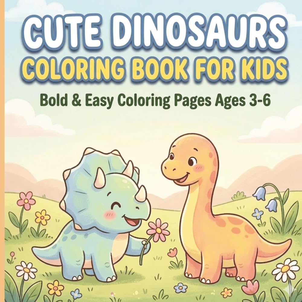 Cute Dinosaurs Coloring Book for Kids: Bold & Easy Coloring Pages Ages 3-6| 8,5x8,5in, 100 Pages| Fun and Simple Dinosaur Coloring Pages for Creativity and Learning (Cute Bold and Easy Series)