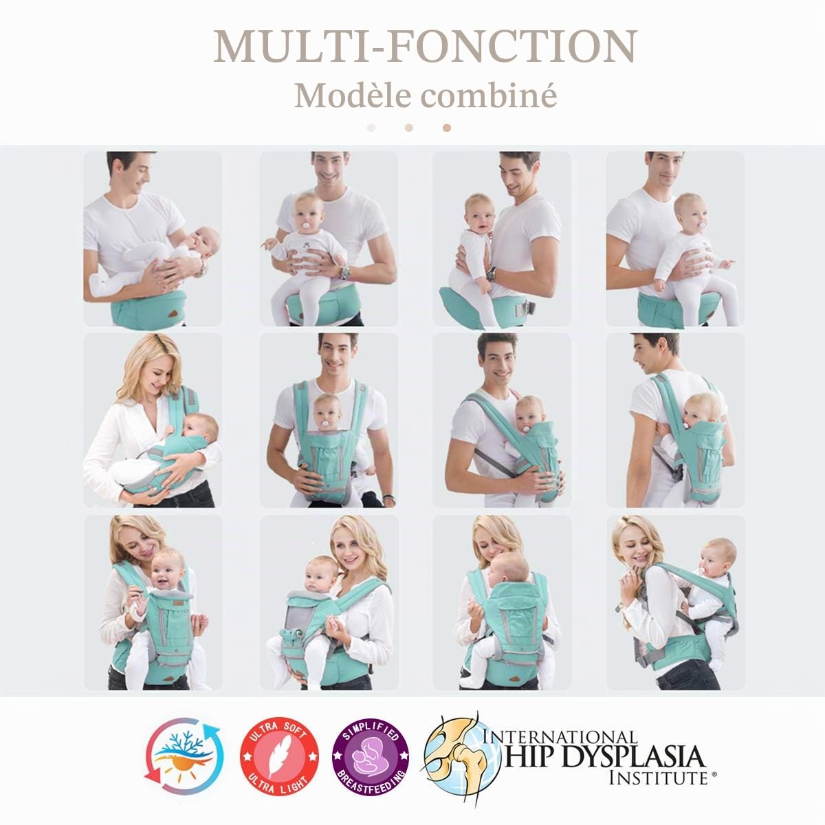 SONARIN 3 en 1 Multifonction porte-bébé Hipseat,Baby Carrier, Avant et arrière, 100% coton,Ergonomique,Taille Libre,Facile pour maman,100% GARANTIE et LIVRAISON GRATUITE, Idéal Cadeau(Rouge)