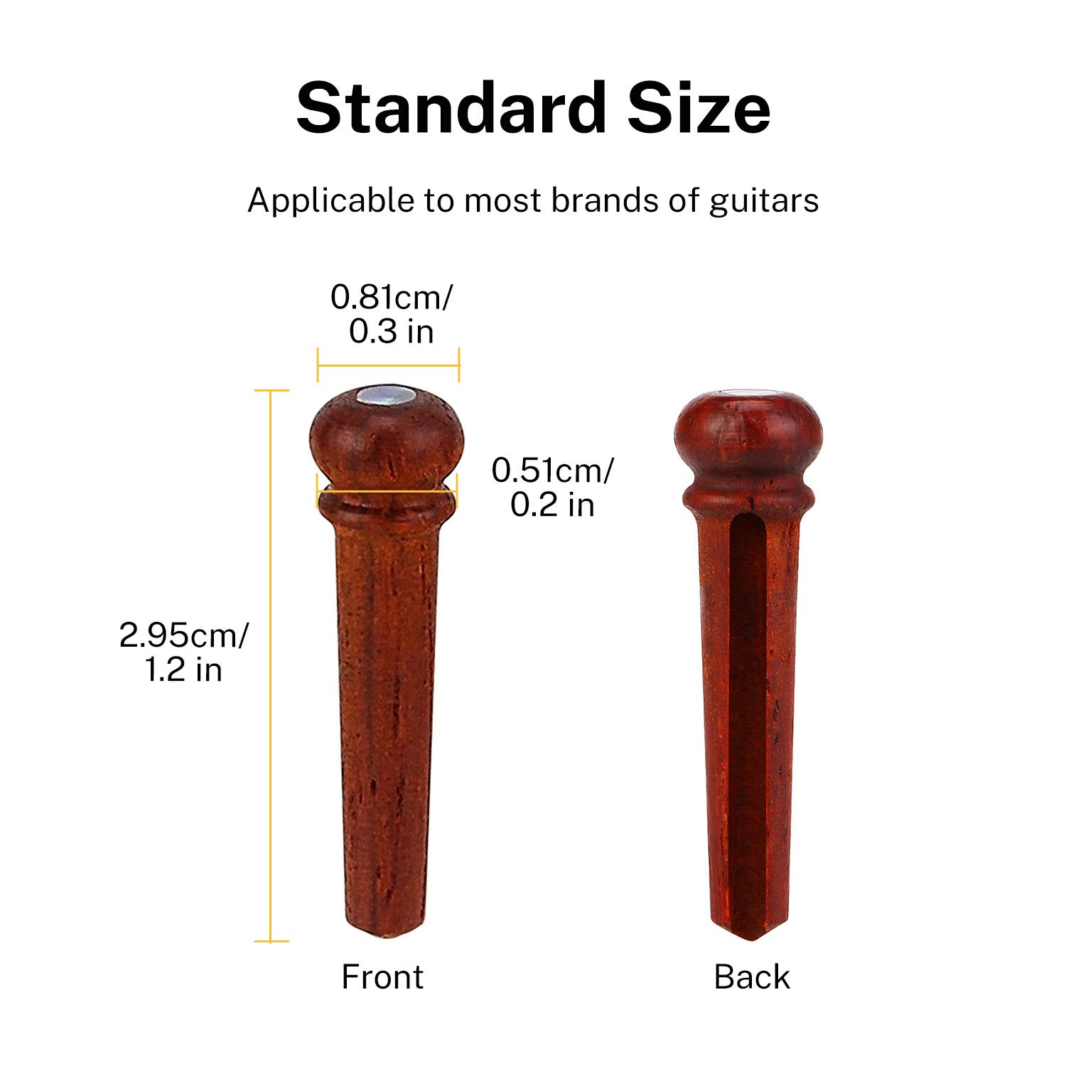 Donner Chevilles Guitare de Chevalet en Cocobolo avec Point Incrusté d'Ormeau, Goupilles de Chevalet Pièces de Rechange pour Instrument de Guitare Acoustique, 6pcs