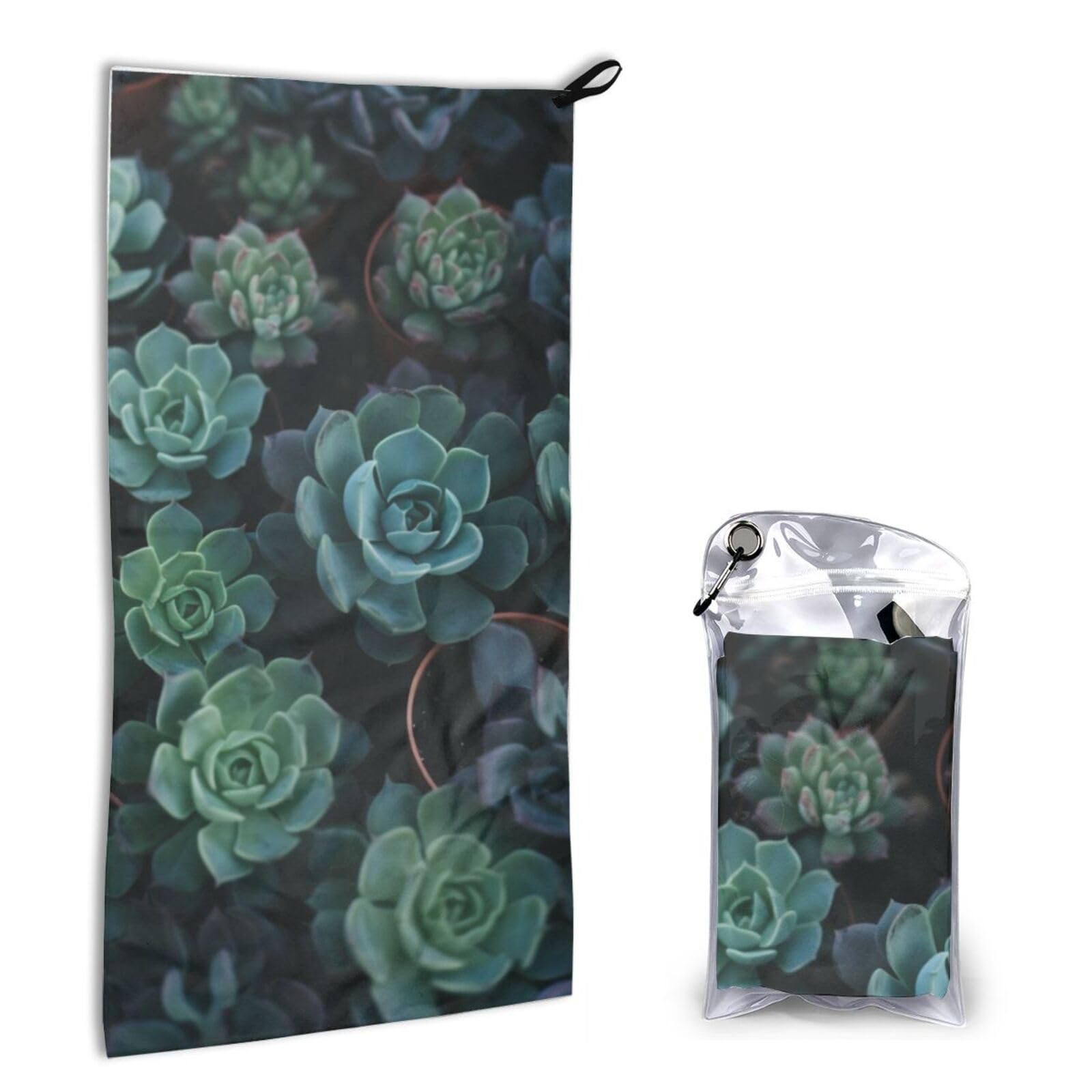 BWWHCCTI Quick Dry Hand Towel With Bag - Succulent Plants Printed Super Absorbent Face Cloth Microfiber Travel Sports Towels 40x80cm