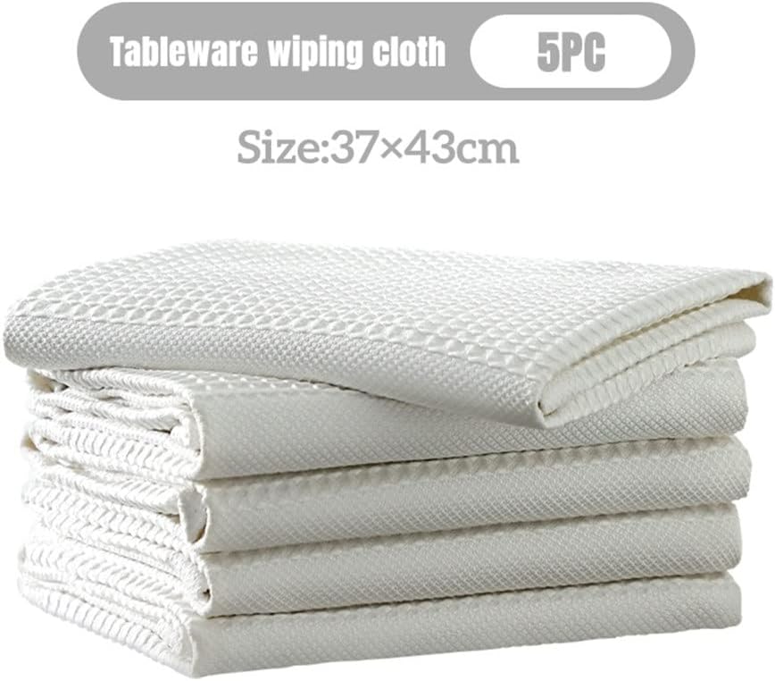 5pcs Microfiber Tableware Polishing Cloth White Special Dish Dry Towel Household Waffle Cleaning