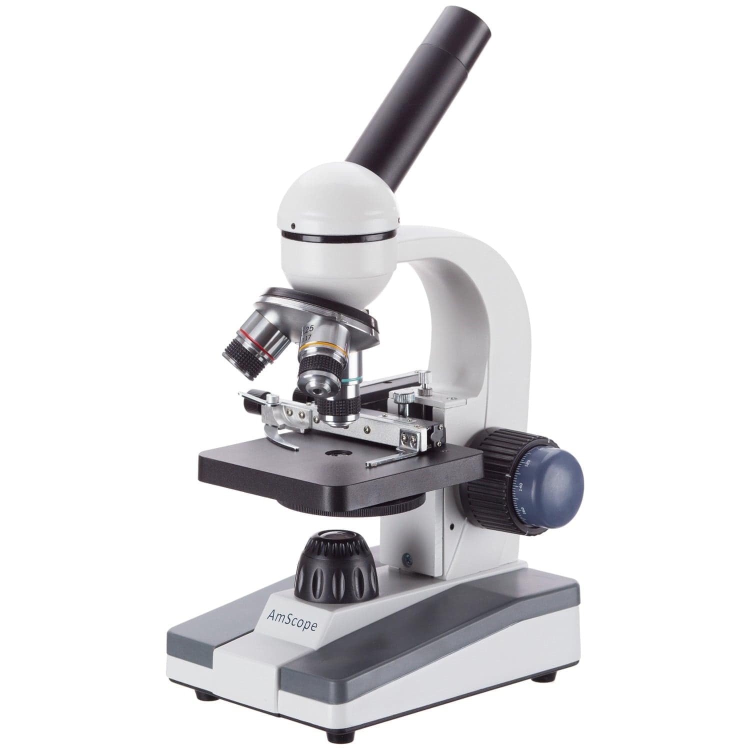 AmScope フォーカス頑丈全金属製フレームワーク、光学ガラスレンズ、メカニカルステージと粗＆ファインと40X-1000X学生生物の複合顕微鏡