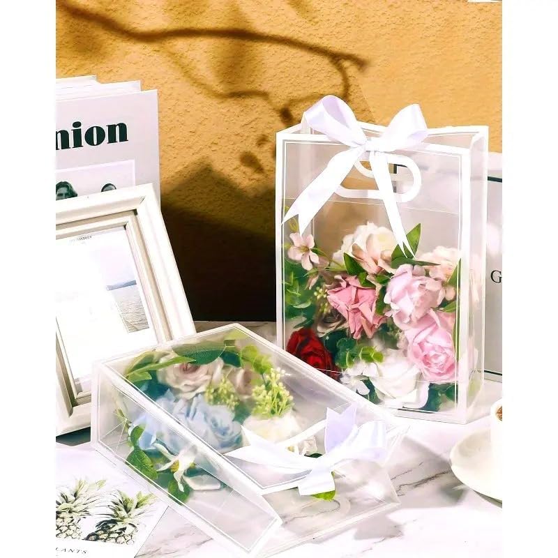 Image of SATYAM KRAFT 6 Pcs Translucent Multipurpose Reusable Gift Bags | Gift for Her /Him, Wedding Return Gifts Baby Shower Anniversary Birthday Hamper Shopping, Party Favors (White - Large)