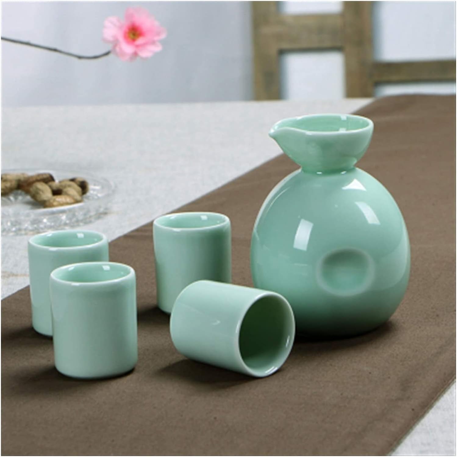 Sake Wine Set, Wine Glass,Ceramic Sake Pot Cups Set Wine Liquor Spirits Flask Cup Set Sake Wine Set,Home Decor/a(A)