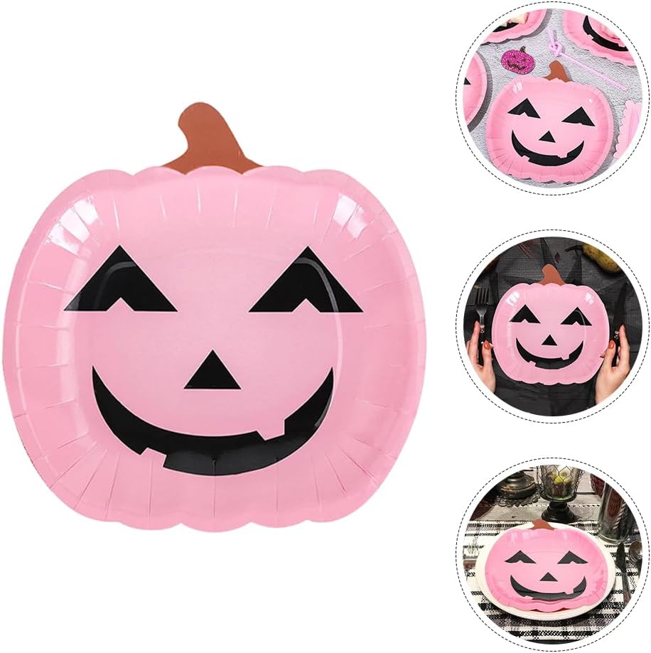 Halloween Pumpkin Disposable Plates 9-Inch Pink Pumpkin Paper Plates for Party Birthday Cake Tableware