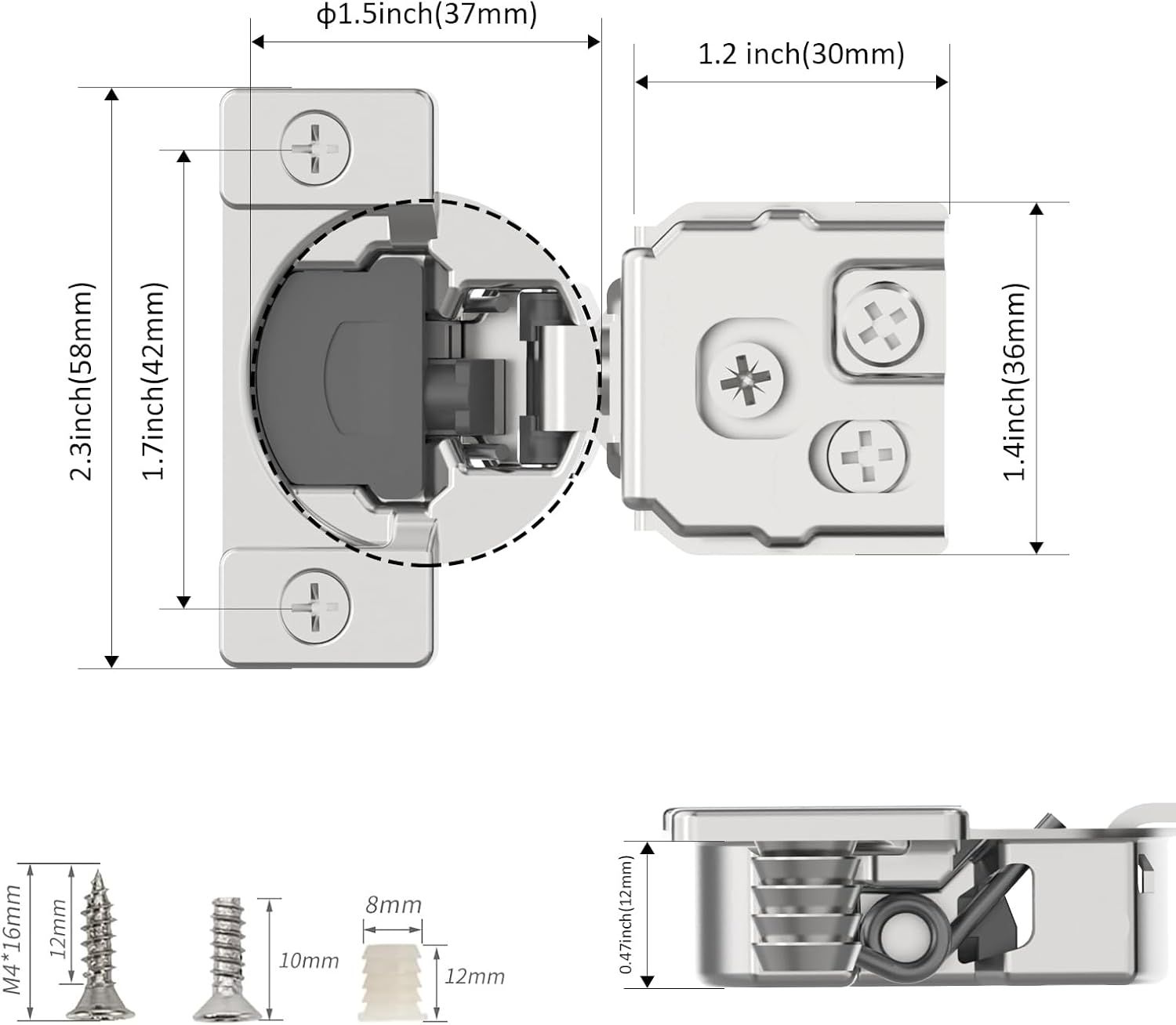 Amerdeco 30 Pack 1-1/4" Overlay 3D Soft Close Cabinet Hinges, Satin Nickel & Stainless Steel Finish, Modern & Contemporary Style, Metal Material, Face & Door Mount