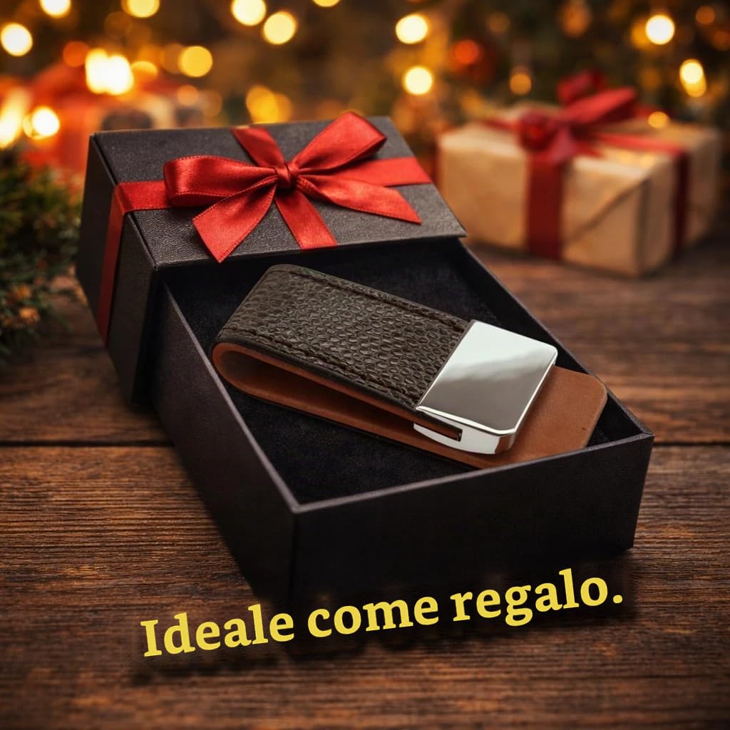 fermasoldi in pelle con acciaio inox, elegante e raffinato per uomini con stile e di classe, clip per banconote nero/marrone. 55mm x25mm