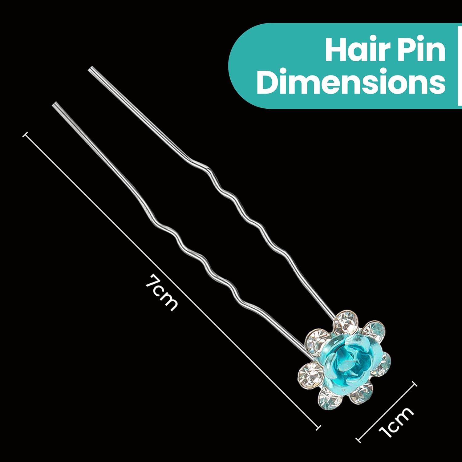 Trimming Shop Crystal Turquoise Rose Flower Hair Pins: Bridal Wedding Clips with Rhinestone Flowers - Elegant Hair Jewelry Accessories for Women, Wedding Bridal Hairstyle, Prom Party, Pack of 40