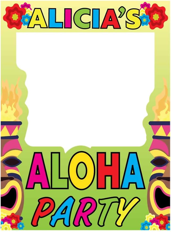 VictoryStore Custom Photo Booth Frame - Aloha Luau Party Photo Booth Frame and Photo Booth Props Includes 6 Stakes for Props