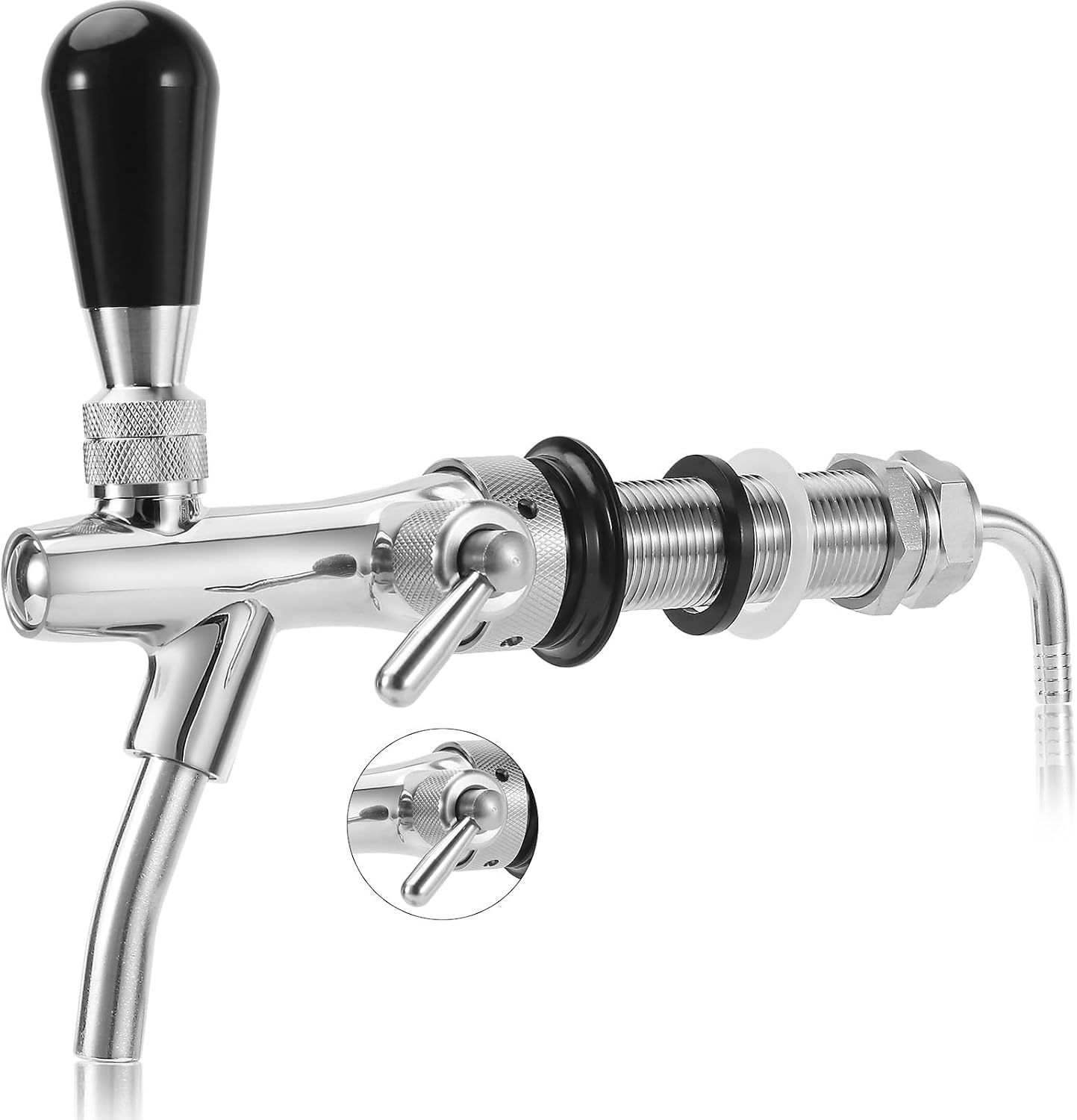 Upgraded Adjustable Beer Faucet, Stainless Steel Core Brass Body Keg Tap Faucet Draft Beer Tap Faucet with Flow Control Adjustable Beer Keg Tap O.D 5/16" Barb Keg Faucet for Home Brewing