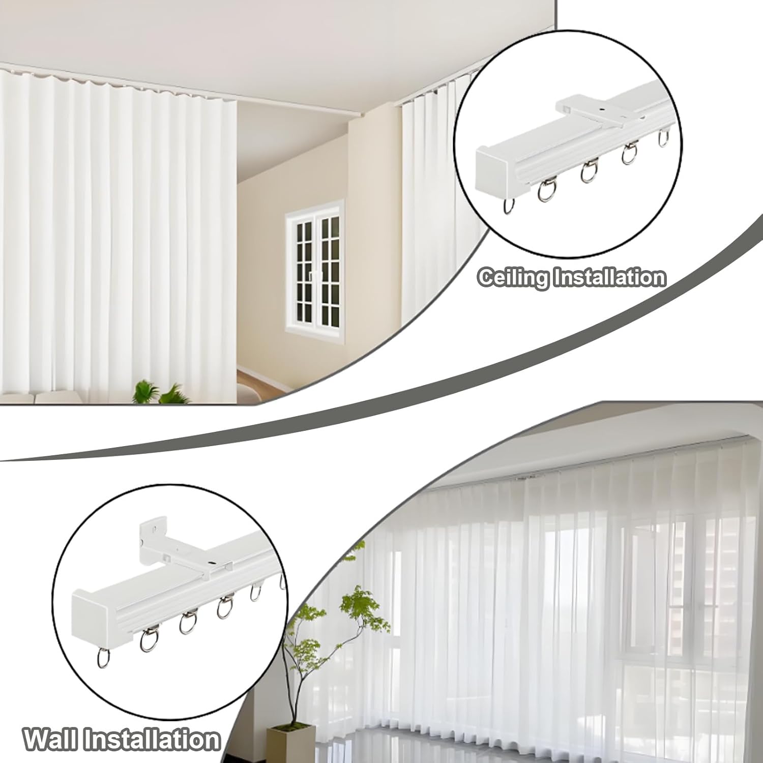 Heavy Duty Aluminum Curtain Track - Silent Single Track Rod for Living Room, Bedroom & Shower Dividers - Adjustable Lengths 1.6ft to 12ft (Black, 7.6ft)