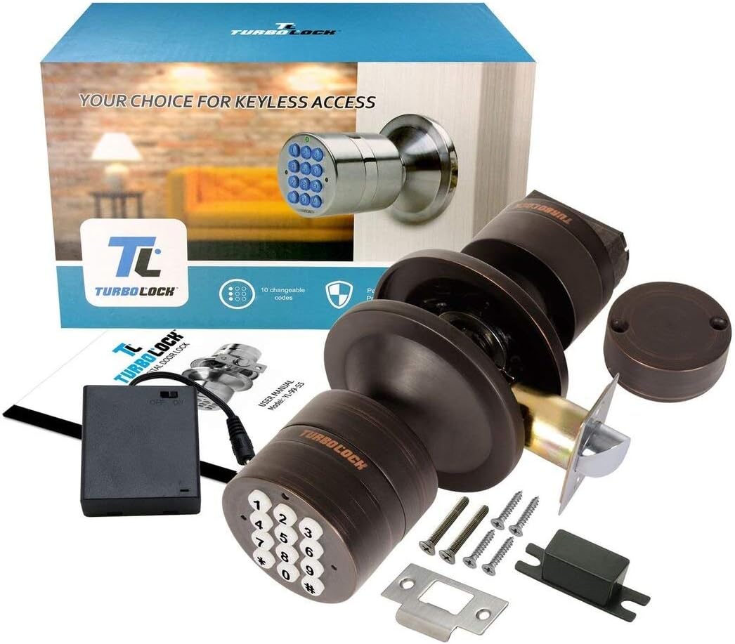TurboLock Keyless Electronic Keypad Entry Door Lock Smart Knob Kit with Automatic Locking, Battery Backup & Easy Installation (No Bluetooth, Bronze)
