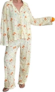 Women Y2K 2 Piece Floral Lounge Set Long Sleeve Button Down Shirt Wide Leg Palazzo Pants Outfits Matching Sets Pajamas