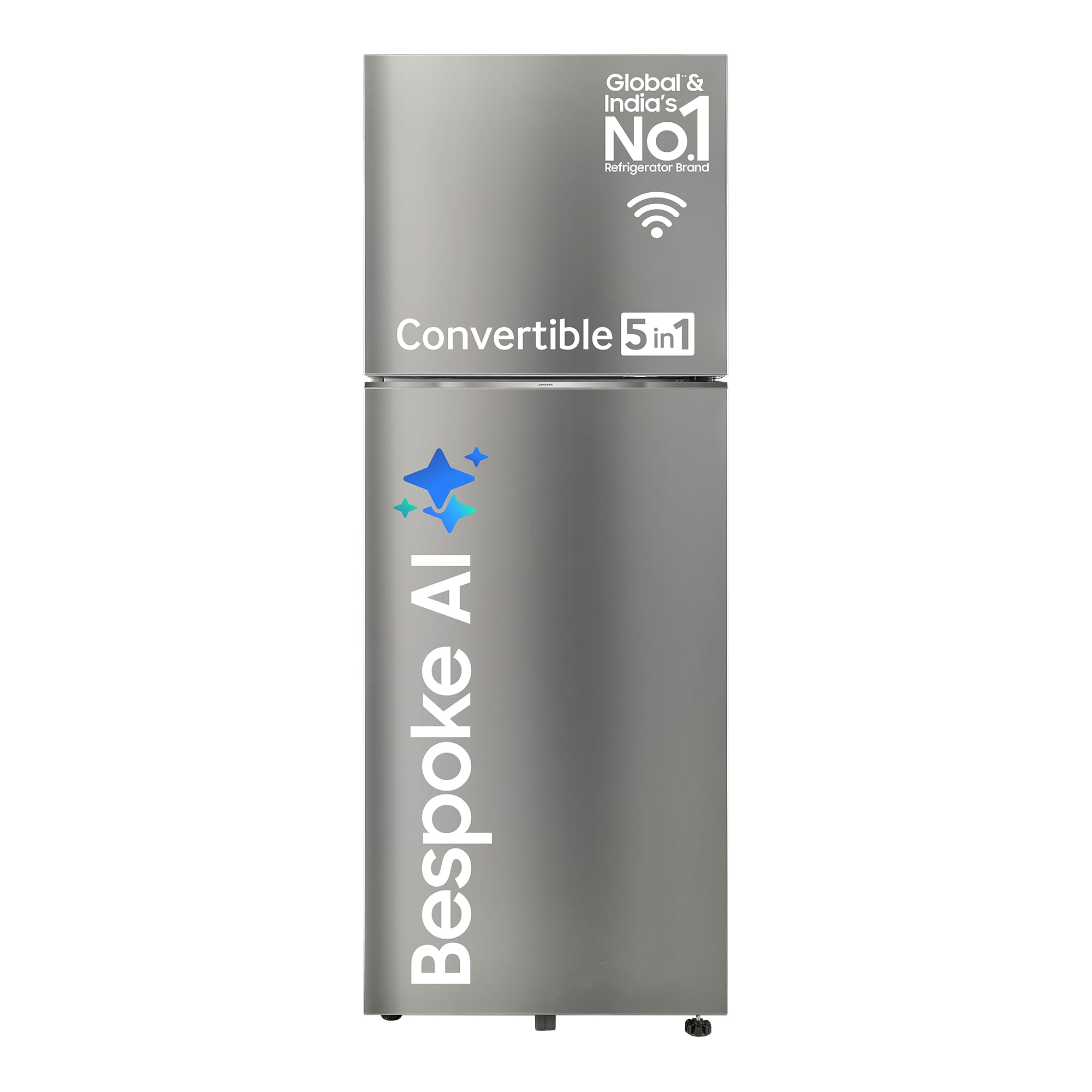 Samsung 396 L, 2 Star, Convertible 5-in-1, Digital Inverter, Frost Free Double Door, Bespoke AI WiFi Enabled Refrigerator (RT41DG6A2BSLHL, Ez Clean Steel/Real Steel, Silver)
