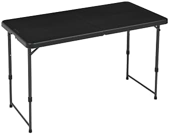 Amazon Basics Mesa plegable rectangular de 1.2 m, 4 ajustes de altura, asa de transporte, interiores y exteriores, portátil, ligera, de viaje, picnic, camping, Negro Lavado, 121.4 x 60.7 x 86.1 cm