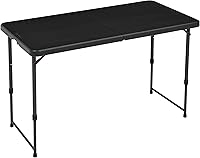 Amazon Basics 4ft Folding Rectangular Dining Table - Adjustable Height, Portable Indoor/Outdoor with Handle, Washed Black