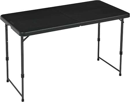 Amazon Basics Portable 4 Ft Rectangular Folding Dining Table, 4 Adjustable Height Settings, Space Saving Fold-in-Half Design and Carrying Handle, Indoor & Outdoor, Washed Black, 47.8 x 23.9 x 33.9 in