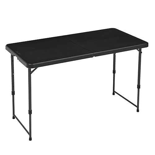 Amazon Basics 4 Foot Rectangular Folding Dining Table, 4 Adjustable Height Settings with Carrying Handle, Indoor & Outdoor, Washed Black, 47.8 x 23.9 x 33.9 in]