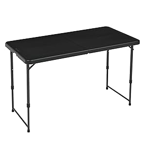 Amazon Basics Mesa plegable rectangular de 1.2 m, 4 ajustes de altura, asa de transporte, interiores y exteriores, portátil, ligera, de viaje, picnic, camping, Negro Lavado, 121.4 x 60.7 x 86.1 cm