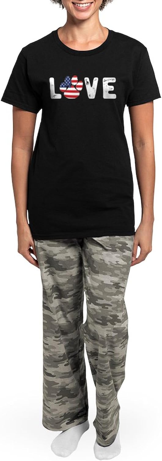 CafePress LOVE Paw Print Women's Dark Pajamas Womens Novelty PJ Sleepwear