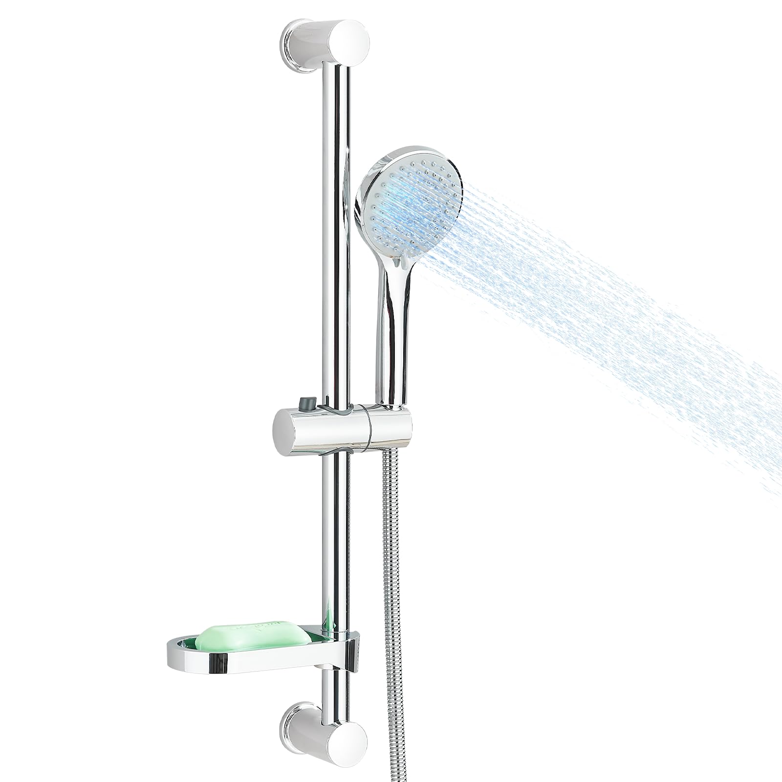 ROZIN Brausestangenset Duschset Duschstange mit Handbrause Edelstahl Verstellbare Brausestange Duschkopf mit 3 Strahlarte 60 cm Höhe mit Seifenablage Brausehalterung Chrom