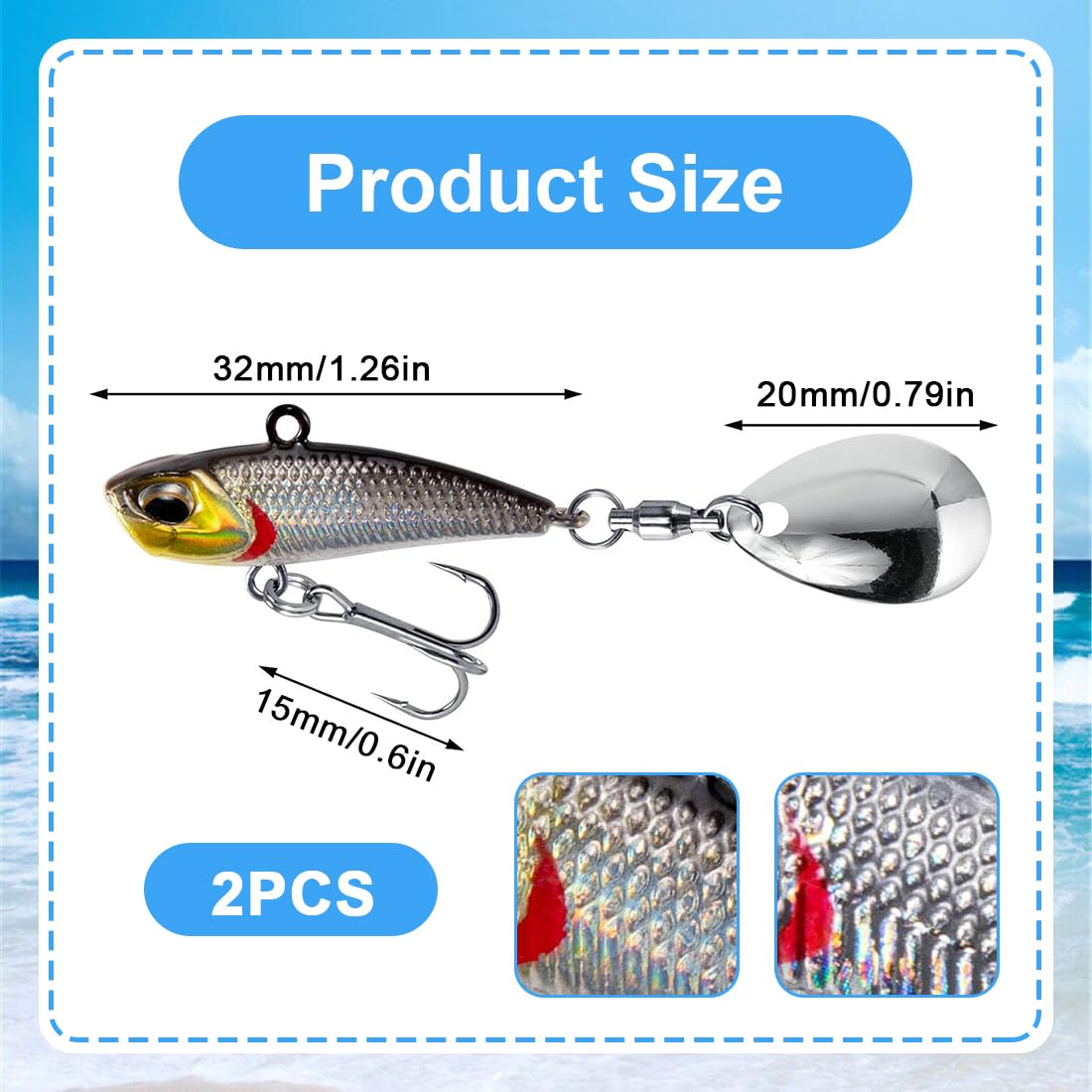 Señuelos De Pesca En Alta Mar, Metralleta De Pesca En El Mar, 2 Piezas Cebos De Pesca Spinner De Metal Duro Para Merluza, Salmón, Atún Y Jigging