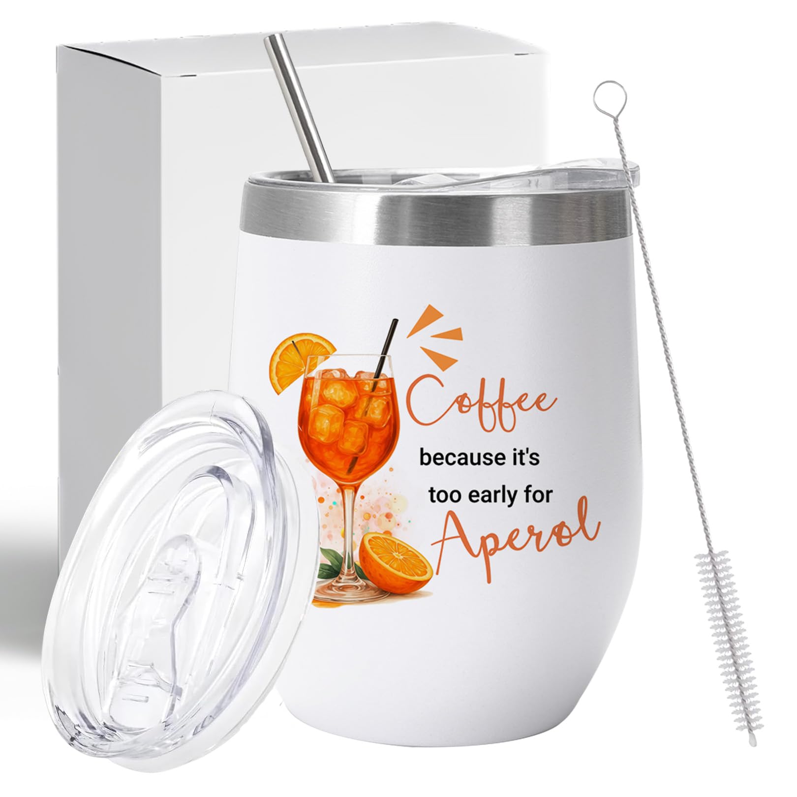 RUHSNJK Funny Aperol Spritz Wine Tumbler White Insulated Stainless Steel Cup with Lid Straw and Brush Set Witty Gift for Cocktail Lovers aperol Spritz Gift Set Birthday Party Gift