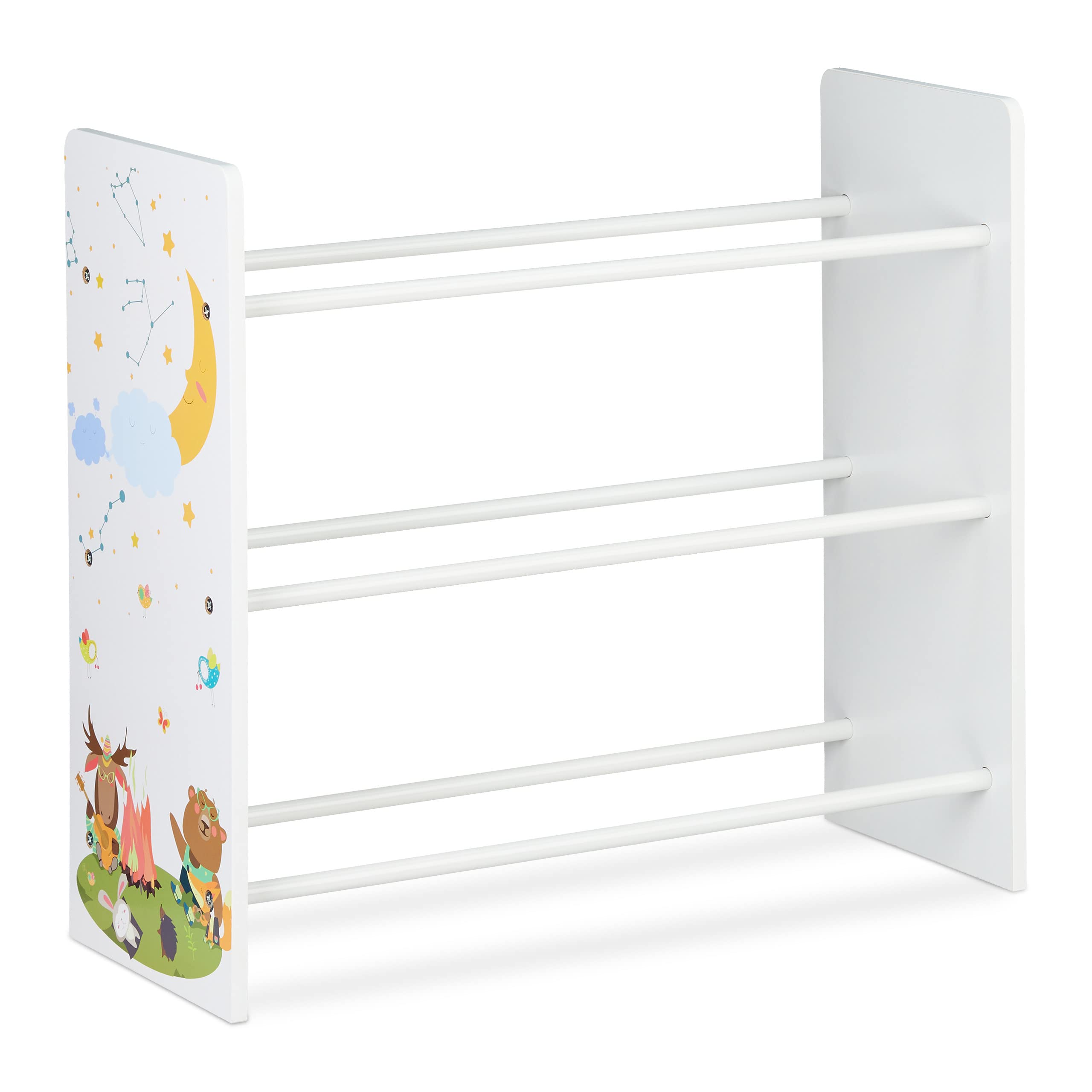Relaxdays Scaffale Porta Giochi, 9 Scatole, Design Anilmali e Falò, MDF, Plastica, Organizer 67 x 65 x 31,5 cm, Colorato