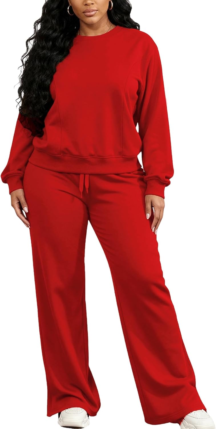 MOEENCN Women 2 Piece Outfits Sweatsuit Lounge Sets Casual Travel Sweatshirt And Wide Leg Tracksuit Matching Set