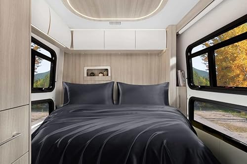 Homiest Juego de sábanas cortas de satén de 4 piezas para autocaravana y cama de satén sedoso con bolsillo profundo de 10 pulgadas, 1 sábana bajera