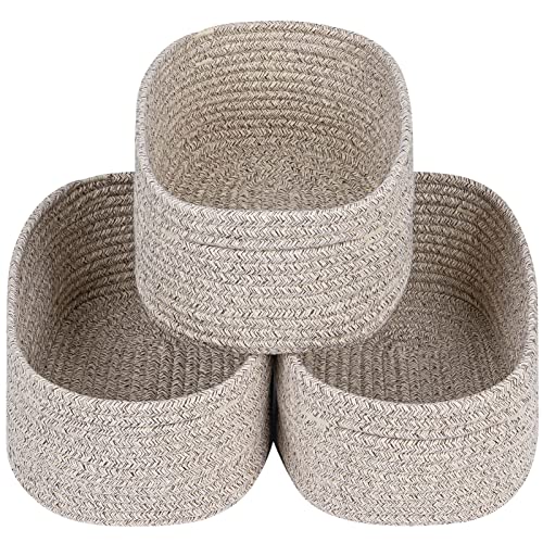 Image of CubesLand Rectangle Organization/Storage Basket, Natural Cotton Rope Woven Baskets for Organizing, Small Basket for Kids, Baby Nursery, Cat Dog Toy Baskets, Organizer Bins for Shelves 3Pc Light Brown