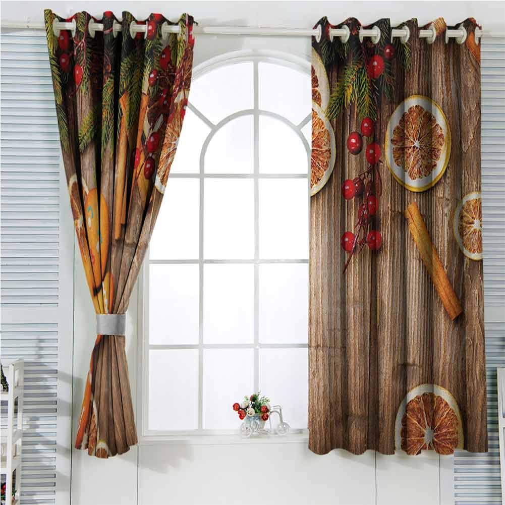 SOSO-LALEO Gingerbread Man Grommet Curtains 63 Inches Long Brown Orange Red Lush Decor Curtains 63x63 Inch, Rustic Composition with Holly Berry Orange Slice Cinnamon and Biscuit Girl Nursery Decor