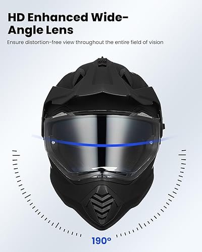 Miniatura 4 de ILM Casco de motocicleta Dual Sport Adventure con visera solar compatible con Pinlock, moto de nieve, ATV Dirt Bike Off Road, modelo WS902 (negro