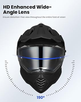 ILM Dual Sport Adventure Motorcycle Helmet with Pinlock (Matte Black, XL) and Bluetooth Headset with Hi-Fi System