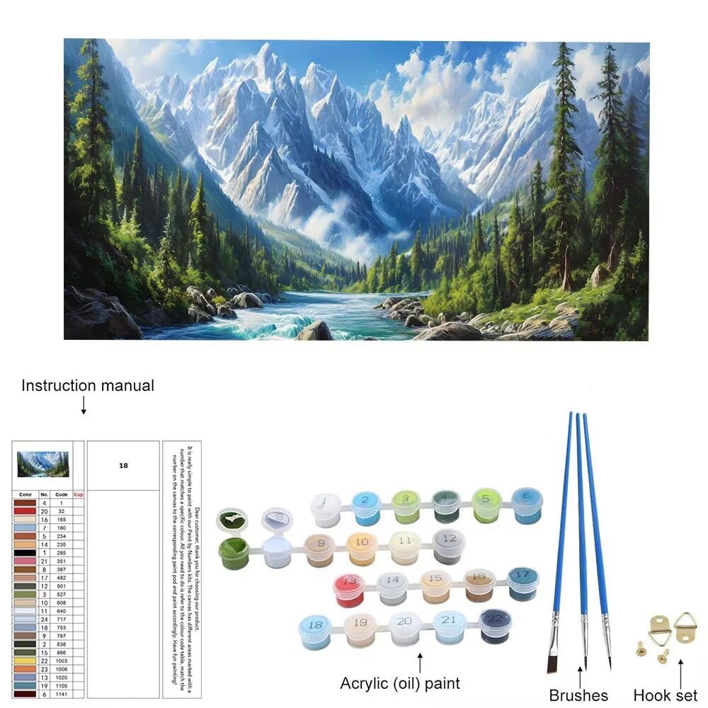 Pittura Ad Olio Per Numeri Con Cornice 20x20cm - Kit Fai Da Te Per Adulti E Bambini, Paesaggio Montagna Con Pennelli E Colori Acrilici