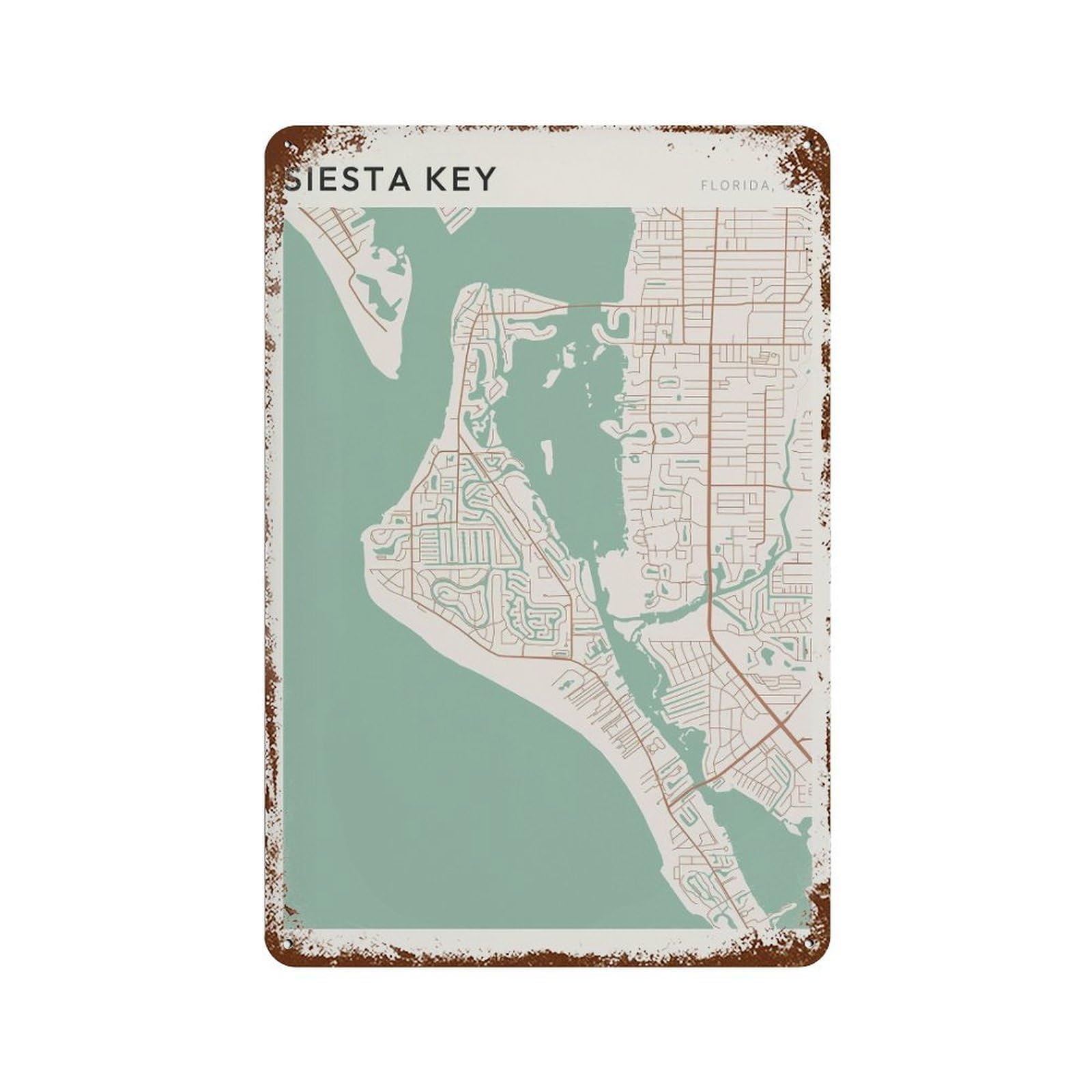 xiaoxiaoshen Siesta Key Map Florida Travel Gift Scandi Wall Decor Art Metal Tin Poster Modern Home Decor Art Home Bar Shop Decorations Vintage Sign 30x20cm