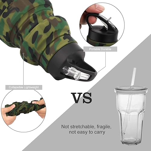 Vista 23 de QiCheng&LYS Botella de agua plegable de viaje de 19.5 onzas, reutilizable, sin BPA, botellas de agua plegables de silicona para viajes, gimnasio