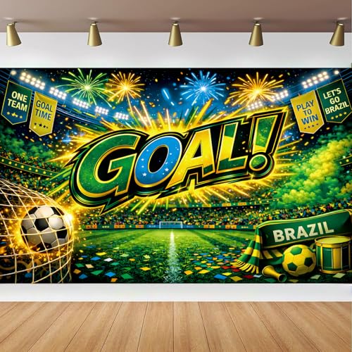 Brazil Goal Soccer Party Decorations Backdrop 71 x 43 Inch Brazil Soccer Watch Party Decorations Banner Fan Tournament Decor for Birthday Viewing Event and Sports Theme Celebration Supplies