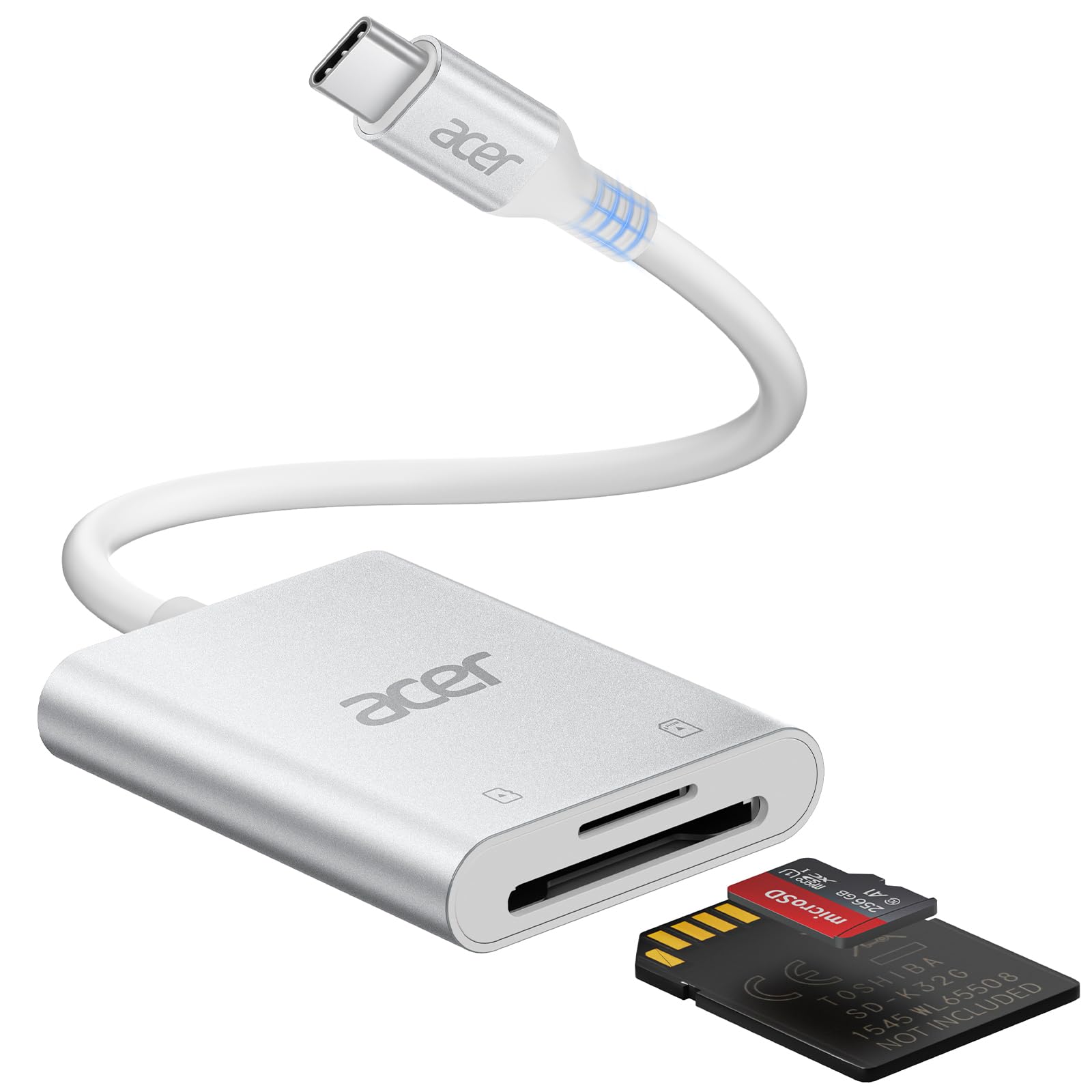 acer USB C SD Kartenleser, USB-C SD Micro SD Card Reader Aluminium Kartenlesegerät Typ C Speicherkartenleser Adapter für iPhone 17 16 15 Serie,Galaxy S24,iPad Pro,MacBook Pro,Surface Pro usw.-Silber