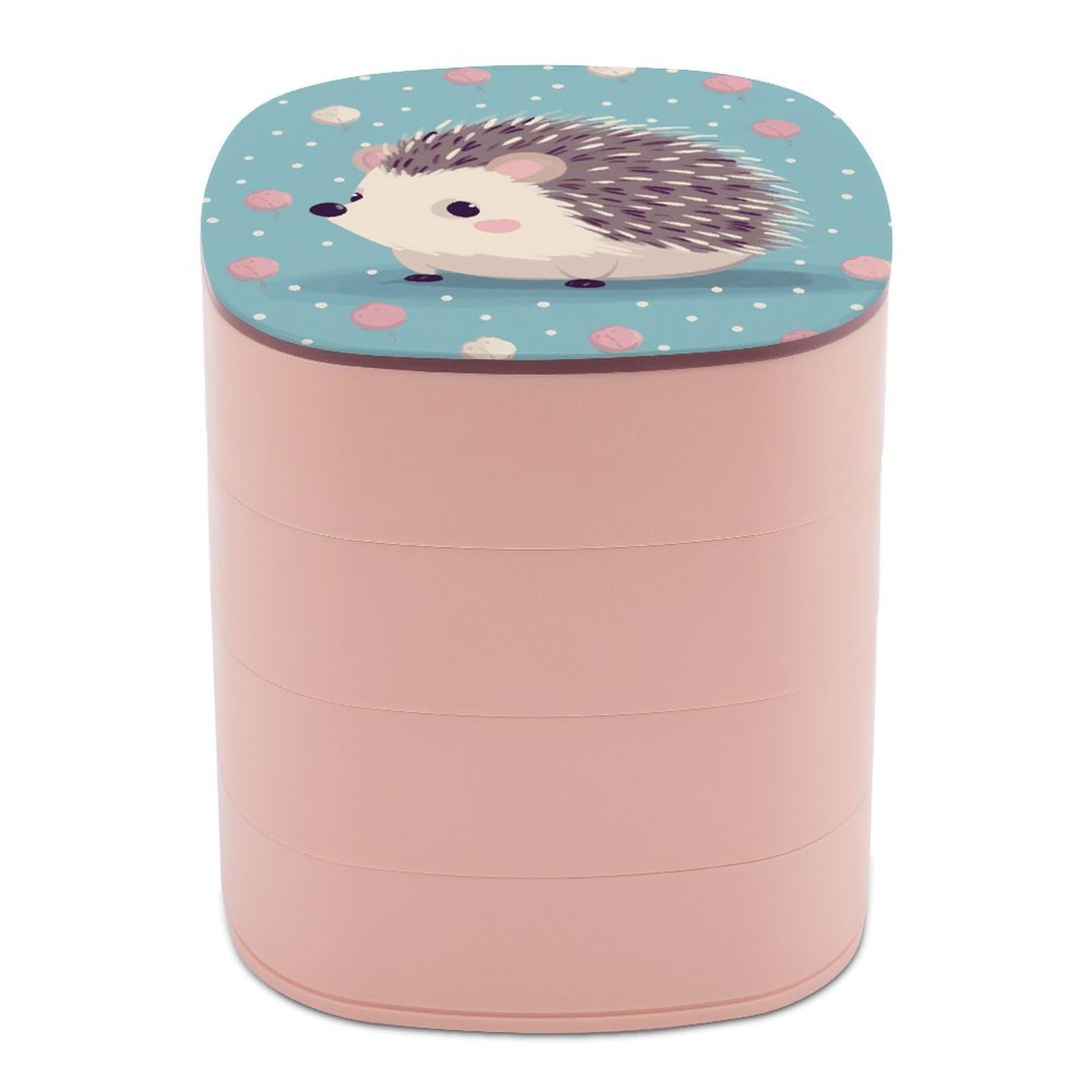 Btcowzrv Women's Style Hedgehog Polkadot Jewelry Organizer With Mirror, 4-Layer Rotating Jewelry Box For Ring Earring Necklaces Bracelets Hair Accessories, Gift For