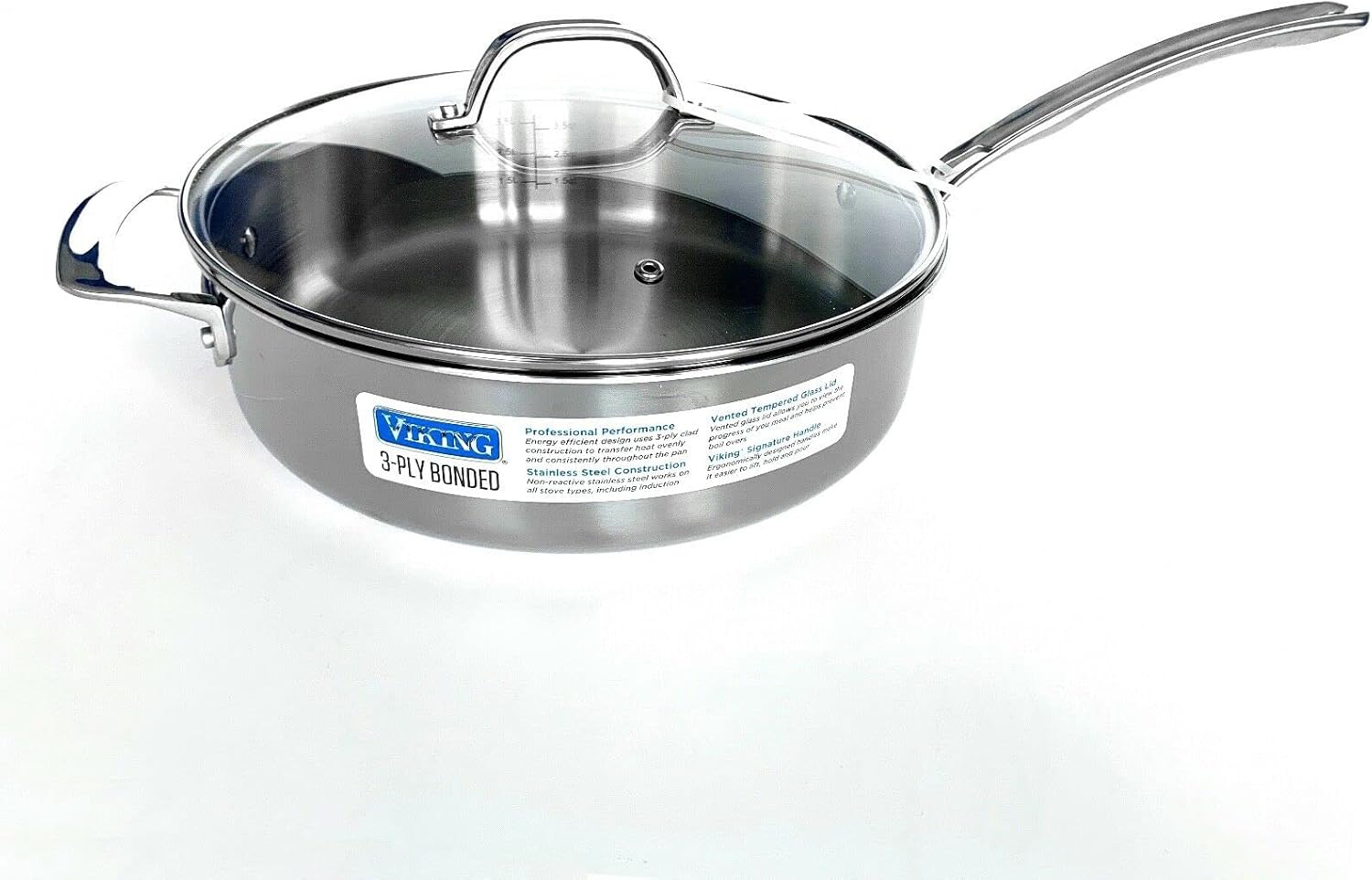 Viking Culinary 3 Ply Stainless Steel With Aluminum Core 5.25 Quart Saute Pan WIth Lid - Thumbnail 2