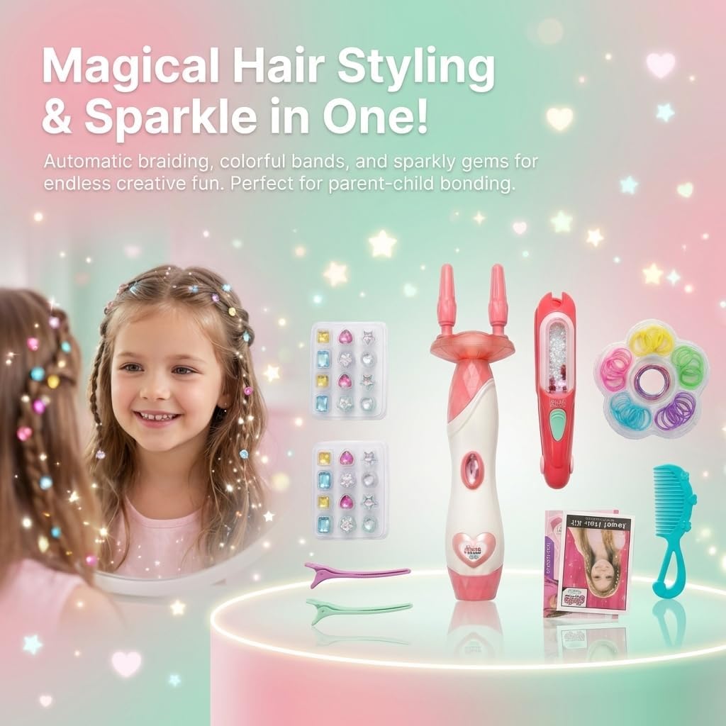Hair Gem Stamper & Hair braiding Machine Kit Gifts for 4 -12 Year Old Girls