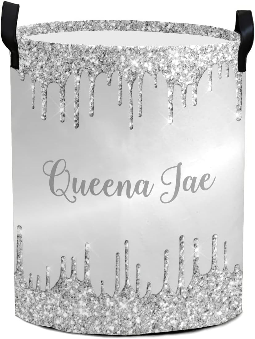Silver Dripping Glitter Metallic Storage Bin, Waterproof Oxford Fabric Clothes Basket Organizer for Laundry Hamper,Toy Bins,Gift Baskets, Bedroom, Clothes,Baby Nursery