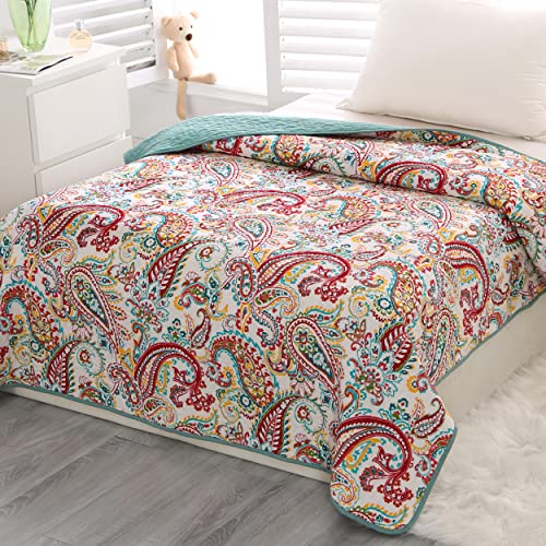 Qucover Colcha para Cama 90,Colcha Acolchado Paisley para Cama 90,Colcha Bouti Algodón Sauve y Cómodo,Cubrecama 150x200cm Verano Ligero Patrón Floral,Manta Sofa Moderno Personalizado