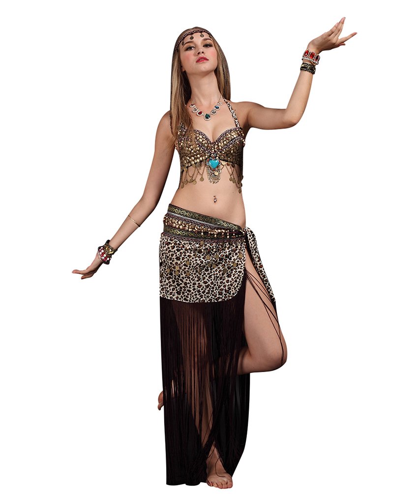 SunWanyi Womens Belly Bra + Skirt Set Dance Belly Dance Performance Elegant Dance Training Set