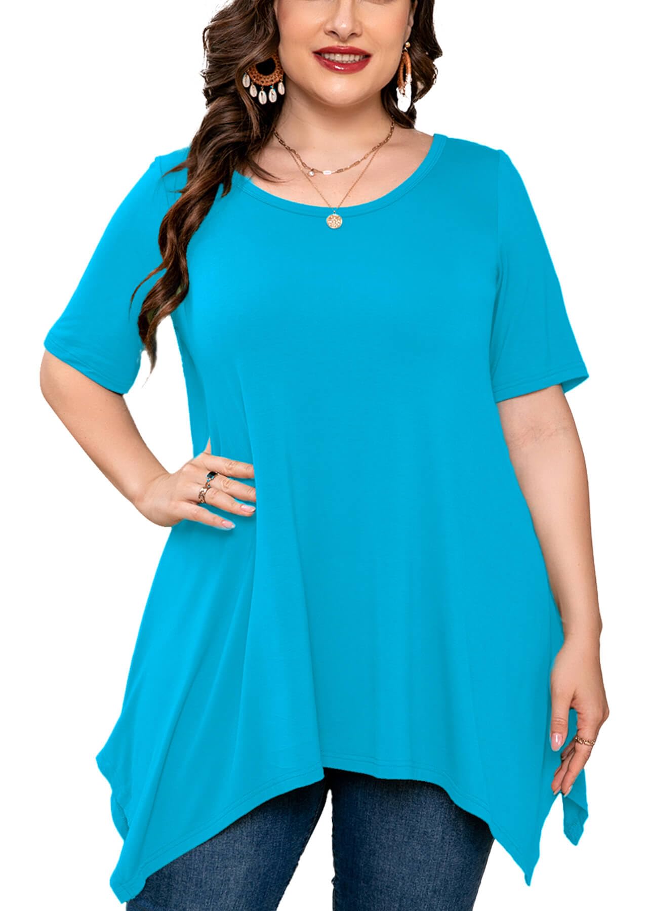 AusLook Plus Size Tops for Women Summer Tunic Short Sleeve Swing Tee Crewneck Clothes Flowy Shirt for Leggings M-4X