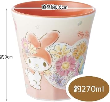 Skater MTB2-A Tumbler, Melamine Cup, 9.1 fl oz (270 ml), My Melody Flower, Sanrio