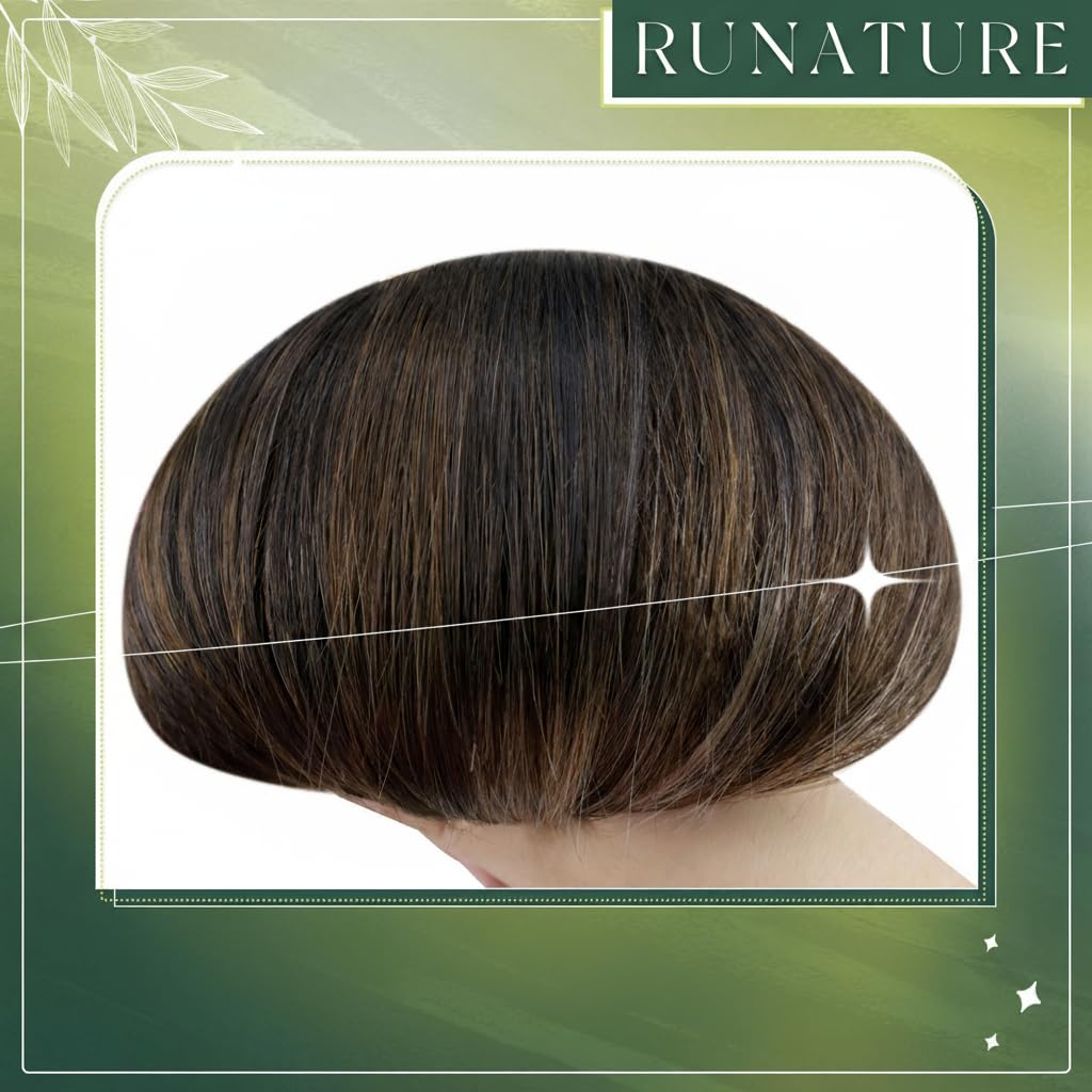 RUNATURE Nano Extensions Echthaar 60 cm Lang - Braun Ombre Balayage Schwarz Blond Natürliche Perlen #1B/4/27